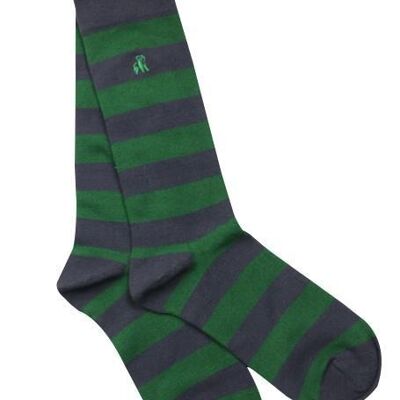 Racing Green Striped Bamboo Socks (Comfort Cuff) - 3 pairs