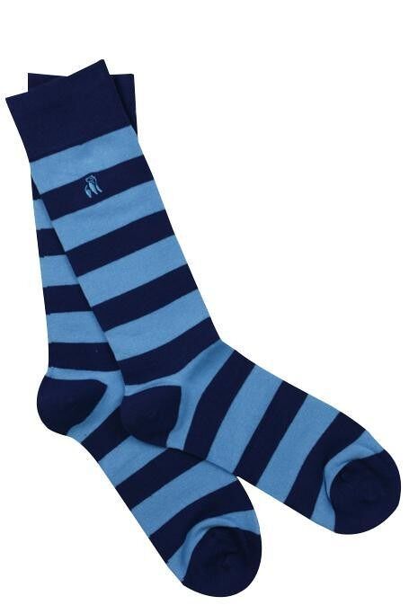 Sky Blue Striped Bamboo Socks (Comfort Cuff) - 3 pairs