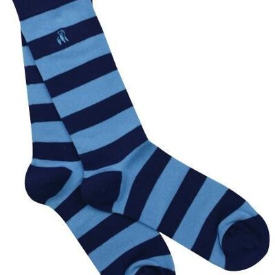 Sky Blue Striped Bamboo Socks (Comfort Cuff) - 3 pairs