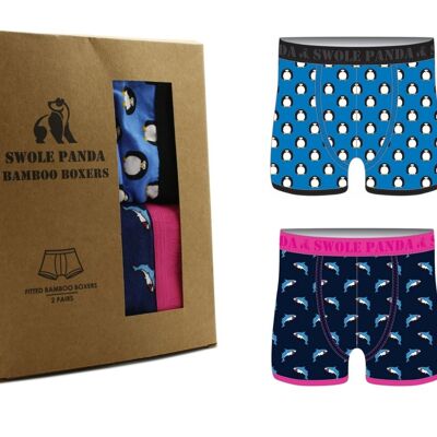 Bamboo Boxer Twin Pack - Penguins & Sharks