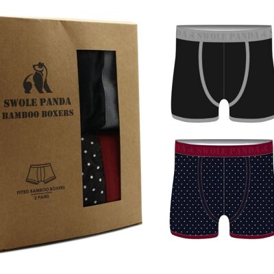 Bamboo Boxer Twin Pack - Grey / Black & White Spot