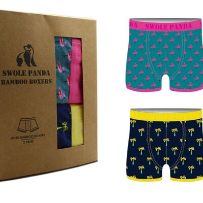 Bamboo Boxer Twin Pack - Flamingos & Palm Trees