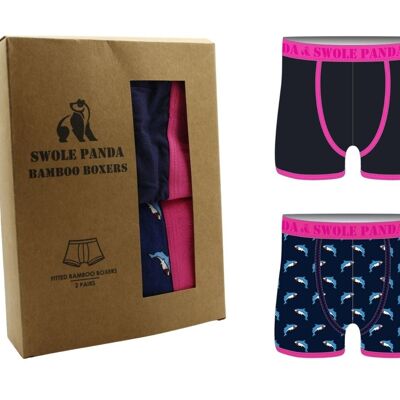 Bamboo Boxer Twin Pack - Pink / Navy & Sharks