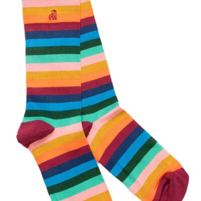 Multi Fine Striped Bamboo Socks (Comfort Cuff) - 3 pairs