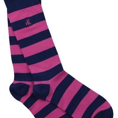 Rich Pink Striped Bamboo Socks (Comfort Cuff) - 3 pairs