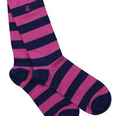 Rich Pink Striped Bamboo Socks (Comfort Cuff) - 3 pairs