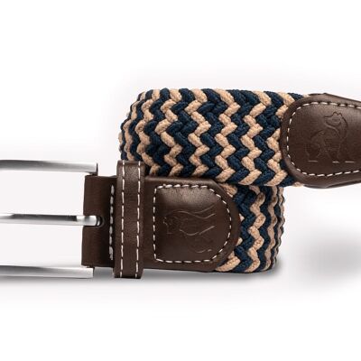 Woven Belt - Beige / Blue Zigzag