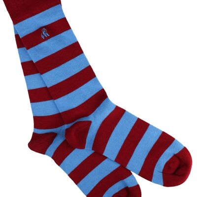 Blue and Burgundy Striped Bamboo Socks (3 pairs)