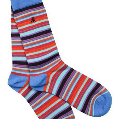 Blue and Red Narrow Striped Bamboo Socks (3 pairs)