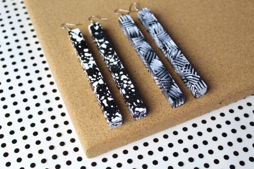 Drop rectangle earrings - dashes black pierced ears , skinny