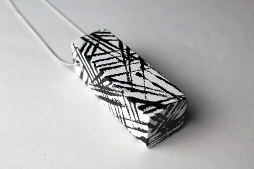 Cuboid  vertical large necklace - graffiti white ,