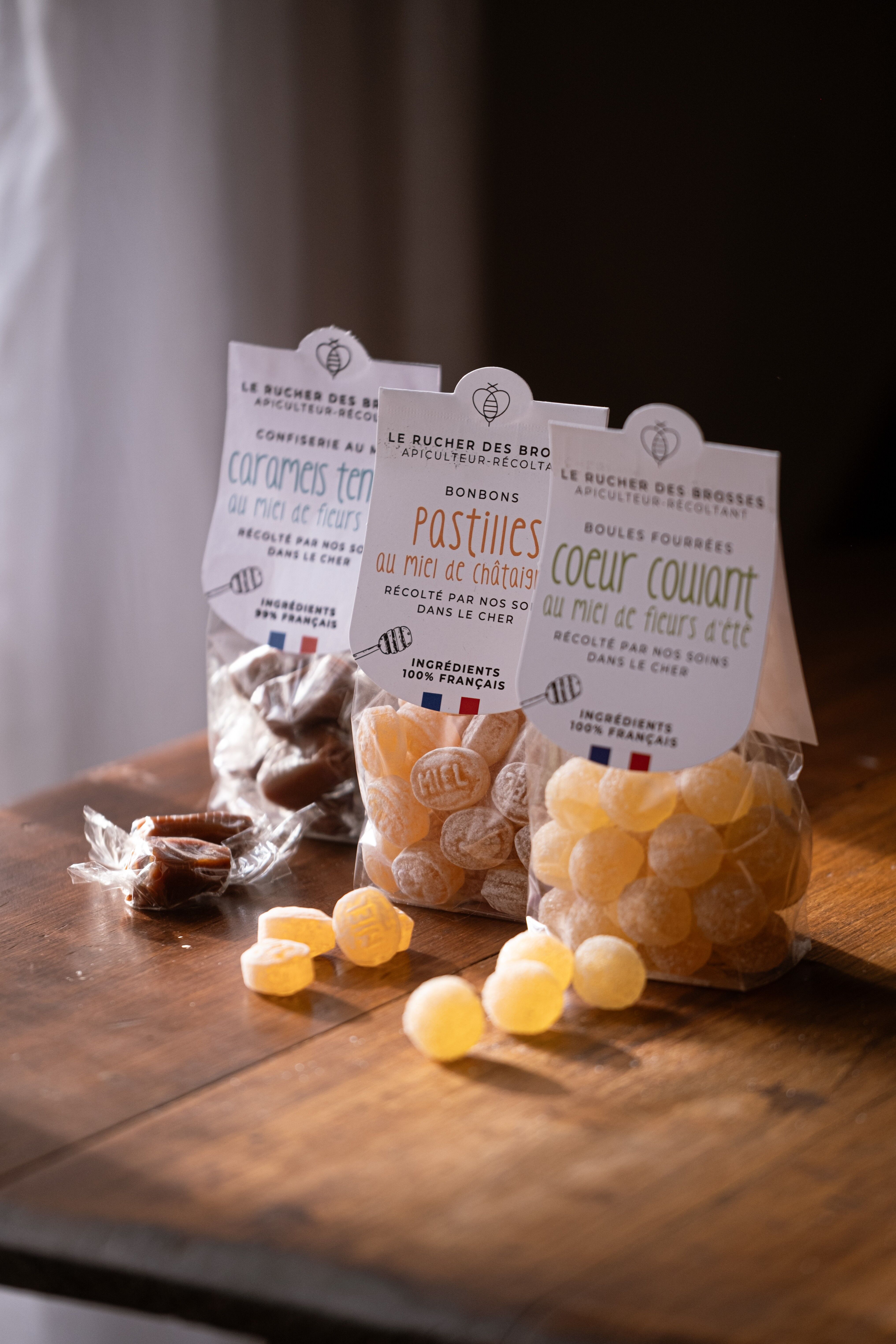 Balls filled with summer flower honey