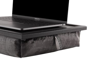 Plateau pour ordinateur portable avec coussin Plateau pour ordinateur portable tissu Uni noir/ OF noir/cadre couleur chêne 5