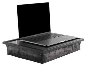 Plateau pour ordinateur portable avec coussin Plateau pour ordinateur portable tissu Uni noir/ OF noir/cadre couleur chêne 6