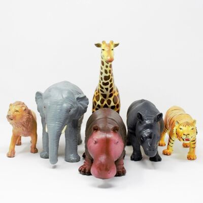 Jungle animals 6-set (tiger, giraffe, elephant, rhinosaurus, lion, hippopotomus)