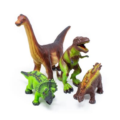 Dinosaur 4-set (t-rex brown, stegosaurus rust, triceratops green, brachiosaurus rust )