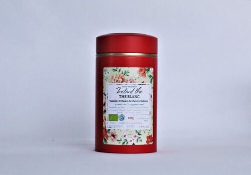 Thé blanc bio Vanille-Fleurs-Safran, 100g, 66 tasses