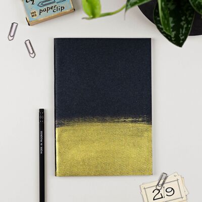 Black and Gold Hand Painted and Stitched Recycled Notebook (BGBAND)