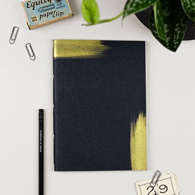 Black and Gold Hand Painted and Stitched Recycled Notebook (BGSWATCH)
