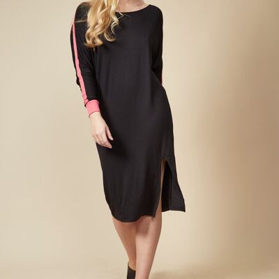 Relaxed Fit Dress with Pink Line in Black