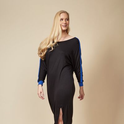 Relaxed Fit Dress with Blue Line in Black