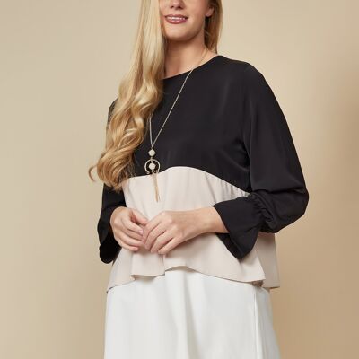 Oversized Colour Block Top in Black, Beige and White