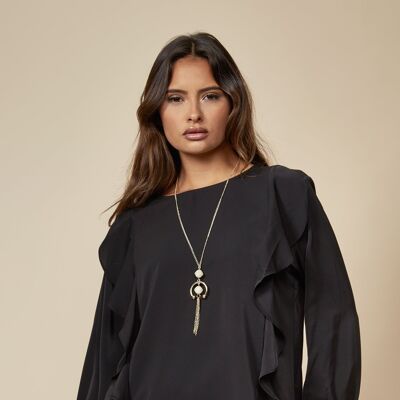 Oversized Top Ruffle Front Details in Black