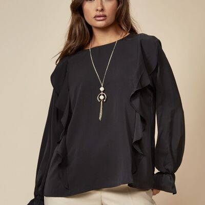 Oversized Top Ruffle Front Details in Black