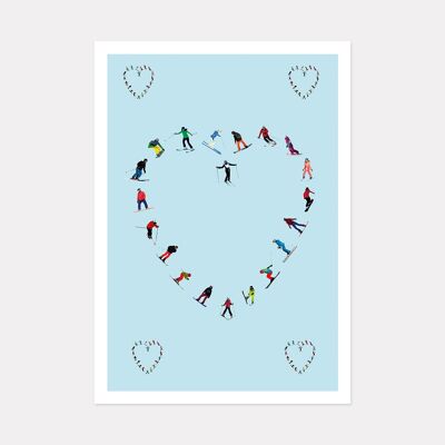 HEART SKI ART PRINT - A4 Print