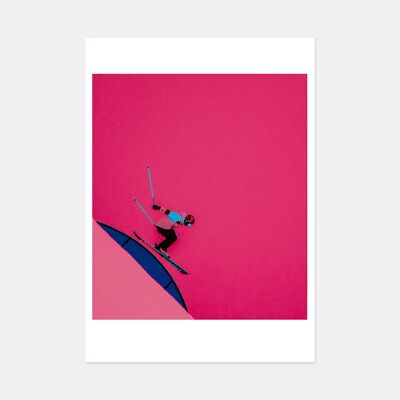 PINK JUMP SKI ART PRINT - A3 (42cm x 29.7cm) unframed print