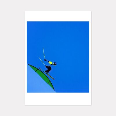 BLUE JUMP SKI ART PRINT - A3 (42cm x 29.7cm) unframed print
