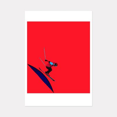 RED JUMP SKI ART PRINT - A3 (42cm x 29.7cm) unframed print