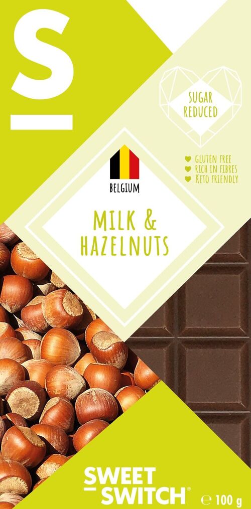 SWEET-SWITCH® Belgian Milk Chocolate + Hazelnuts 12 x 100 g * KETO *