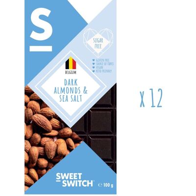 SWEET-SWITCH® Dark Belgian Chocolate + Almonds & Sea Salt 12 x 100 g * KETO *