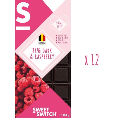 SWEET-SWITCH® 88% Dark Belgian Chocolate + Raspberry 12 x 100 g *KETO*