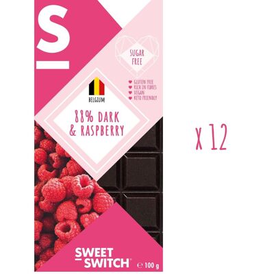SWEET-SWITCH® 88 % dunkle belgische Schokolade + Himbeere 12 x 100 g *KETO*