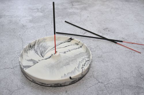 Large Black and White Marbled Incense Holder in Jesmonite Stone