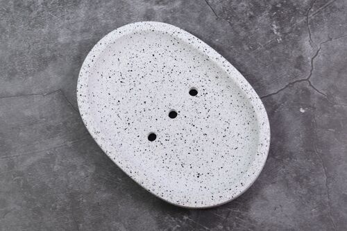 Oval Stone Soap / Shampoo Dish | Black and White in Jesmonite Stone