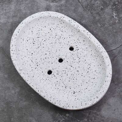 Portasapone/shampoo ovale in pietra | Bianco e nero in pietra di Jesmonite