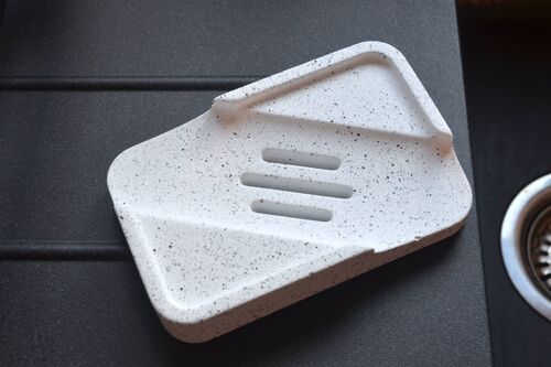 Rectangular Black and White Soap / Shampoo Dish in Jesmonite Concrete