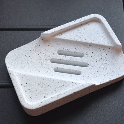 Rectangular Black and White Soap / Shampoo Dish in Jesmonite Concrete