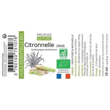 HUILE ESSENTIELLE CITRONNELLE DE JAVA BIO 10ml 8