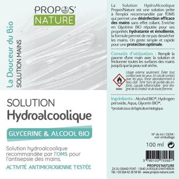 SOLUTION HYDROALCOOLIQUE - DESINFECTANT MAINS - BIOCIDE - 100ML 8