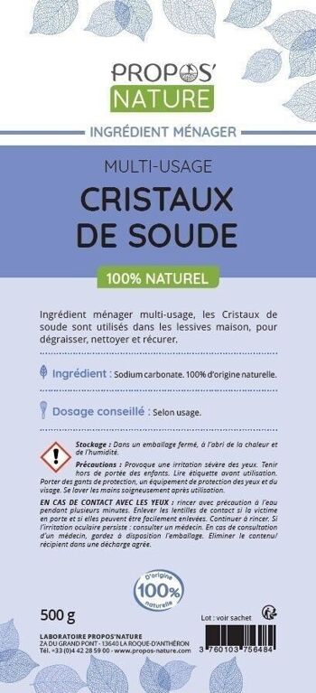 CRISTAUX DE SOUDE - SODIUM CARBONATE - INGREDIENT MENAGER - MENAGE ECOLOGIQUE - 500G 4