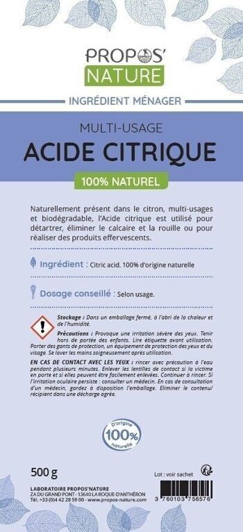 ACIDE CITRIQUE - INGRÉDIENT MÉNAGER - MÉNAGE ÉCOLOGIQUE & NATUREL - 500G 8