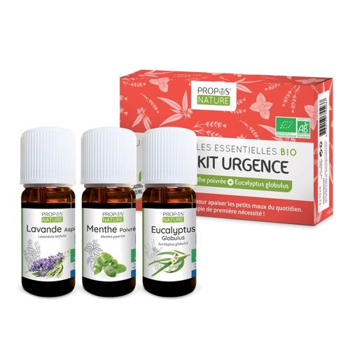 AROMAKIT URGENCE - 3 HUILES ESSENTIELLES BIO DE 10 ML - LAVANDE, MENTHE POIVRÉE ET EUCALYPTUS