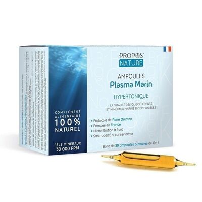 EAU DE MER HYPERTONIQUE -  PLASMA MARIN - SELON LE PROTOCOLE DE QUINTON - 30 000 PPM - 30 AMPOULES