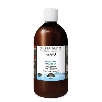 POE N°02 - PREPARATION EN OLIGOELEMENTS - MANGANESE ZINC CHROME - PISSENLIT - DIGESTION & DRAINAGE - 500 ML 1