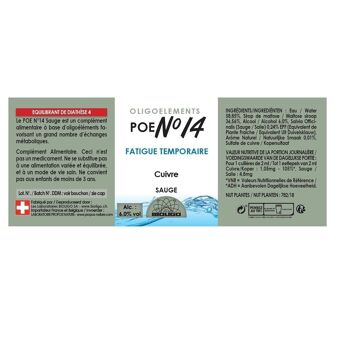 POE N°14 - PREPARATION EN OLIGOELEMENTS - MANGANESE CUIVRE ZINC MAGNESIUM - SAUGE  - FATIGUE - 500 ML 9