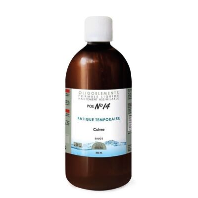 POE N°14 - PREPARATION IN TRACE ELEMENTS - MANGANESE COPPER ZINC MAGNESIUM - SAGE - FATIGUE - 500 ML
